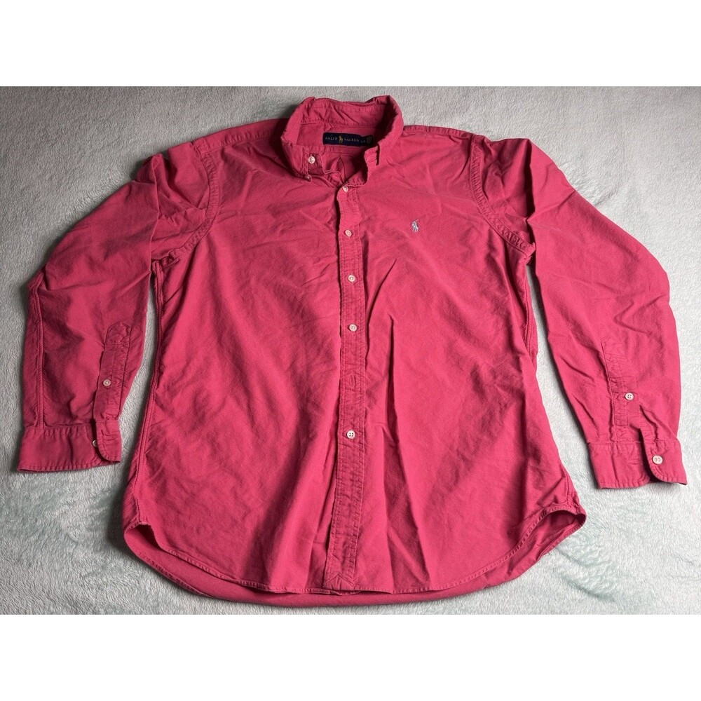 Ralph Lauren Men's LG Pink Long Sleeve Button Down Casual Shirt Polo Pony Logo